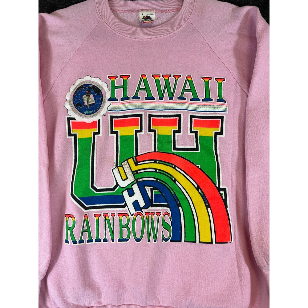 Vintage 90s University of Hawaii Rainbows Graphic Sweatshirt Pink Womens Large